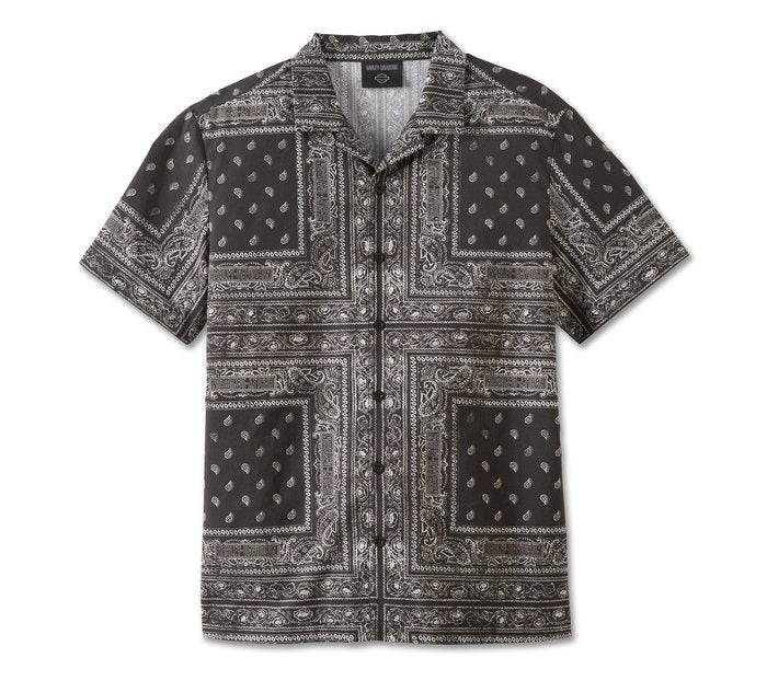 Shirt-Woven Black Paisley Print