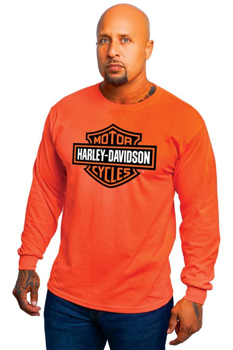 Harley-Davidson Men&#39;S Safety Orange L/S Dealer Tee-Rolling Thunder Harley-Davidson