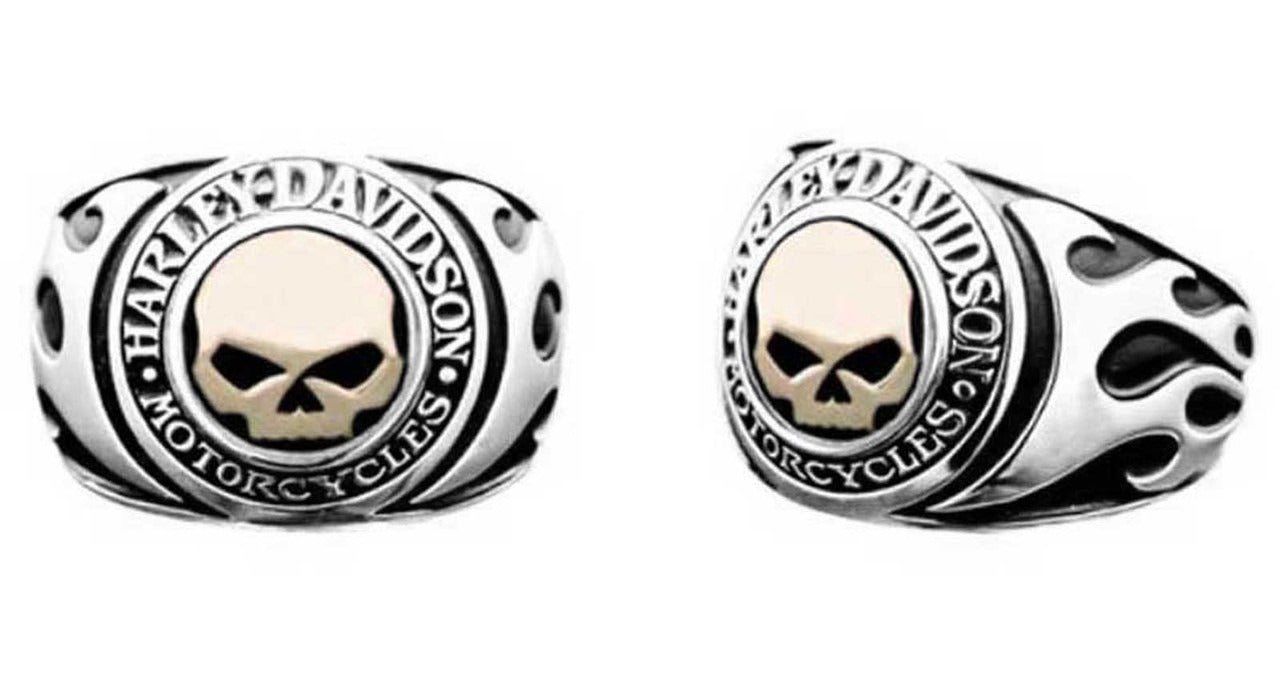 Willie G Skull Flame Ring With Gold Inlay-Rolling Thunder Harley-Davidson
