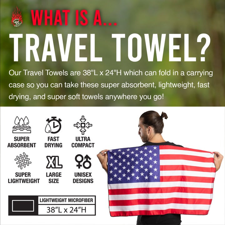 Travel Towel Black &amp; White  USA Flag