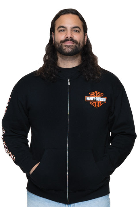 Harley-Davidson Men&#39;s Bar &amp; Shield Zip Front Hoodie with Arm Print