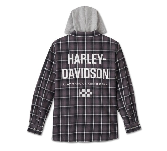 Harley-Davidson Black Plaid Woven Shirt with Hood