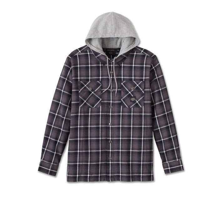 Harley-Davidson Black Plaid Woven Shirt with Hood