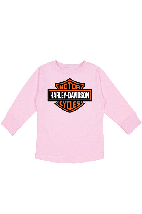 Harley-Davidson Bar &amp; Shield Pink Girls Long Sleeve Dealer Tee