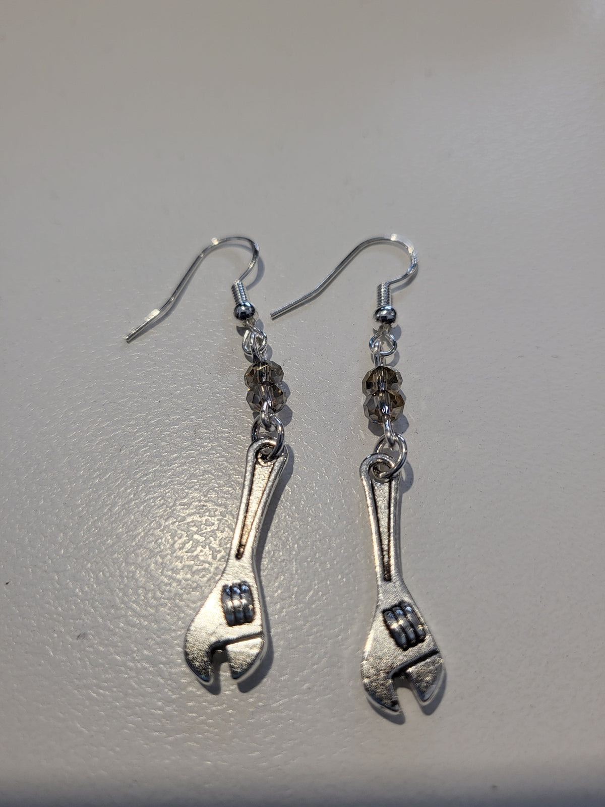 Earrings Silver Crecent - 2 small Crystals