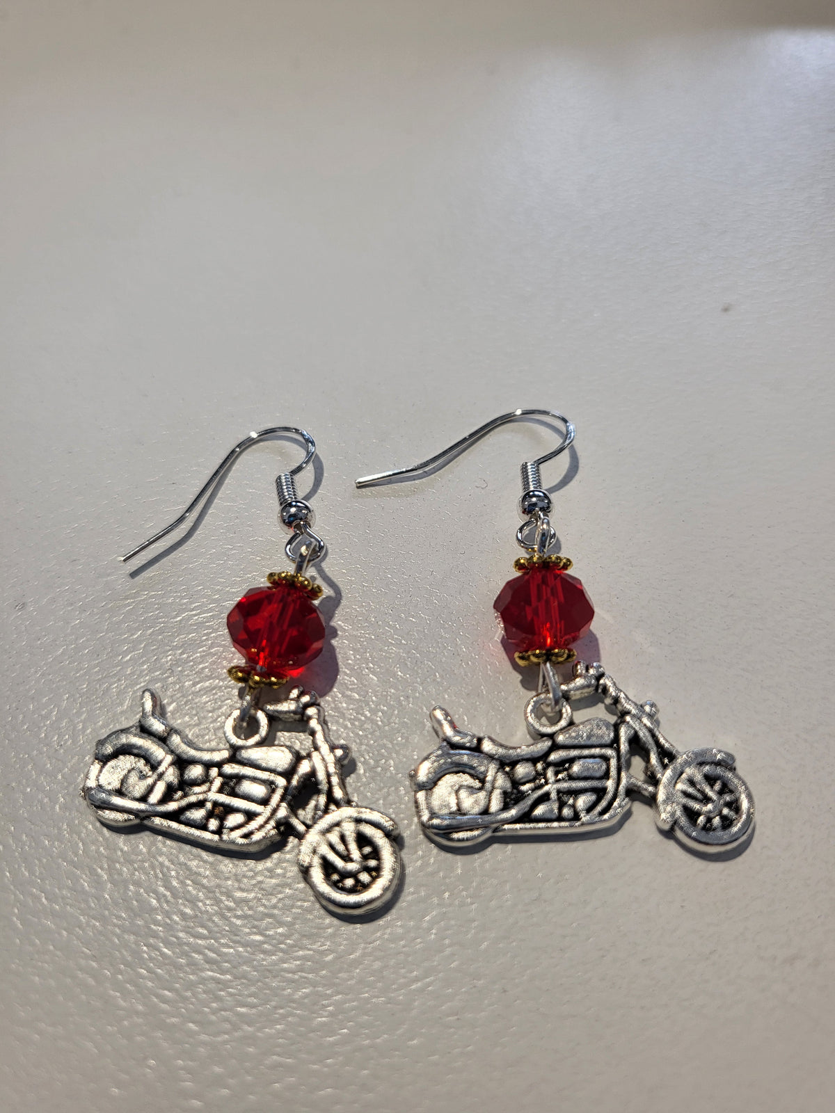 Earrings Silver Motorbike-Red Crystal
