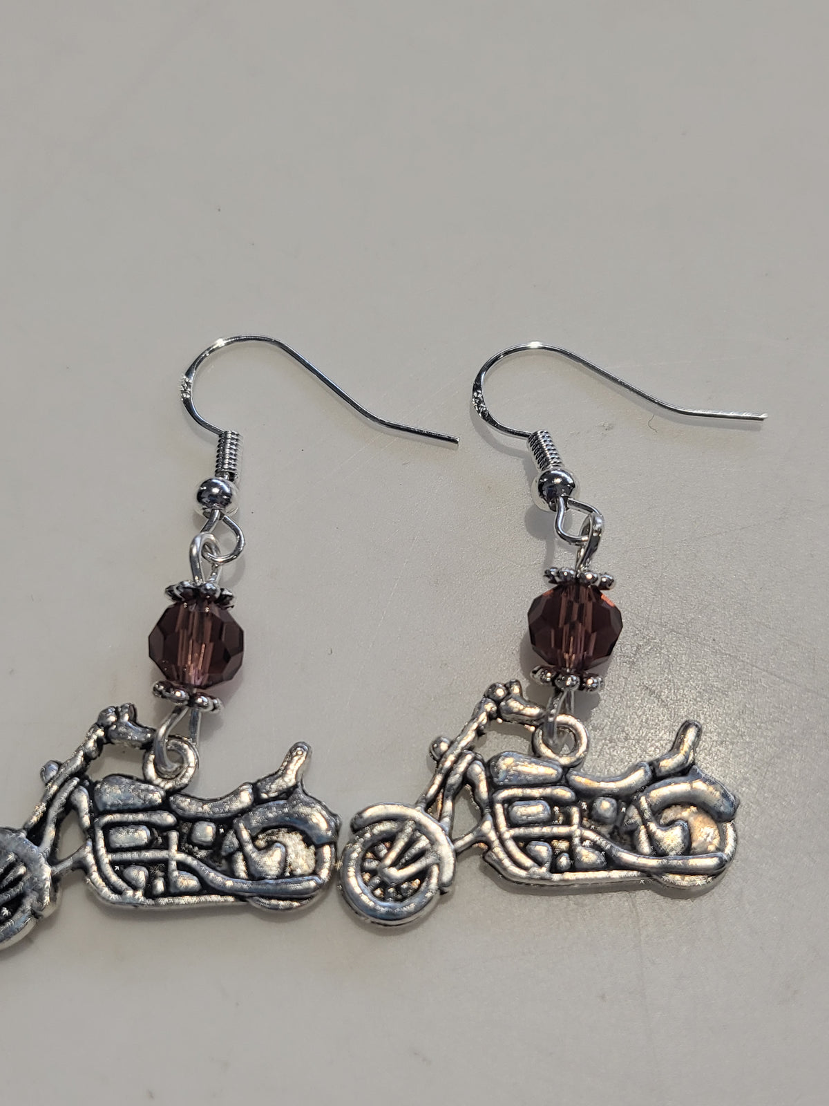 Earings-Silver Motorbike/Amethyst bead