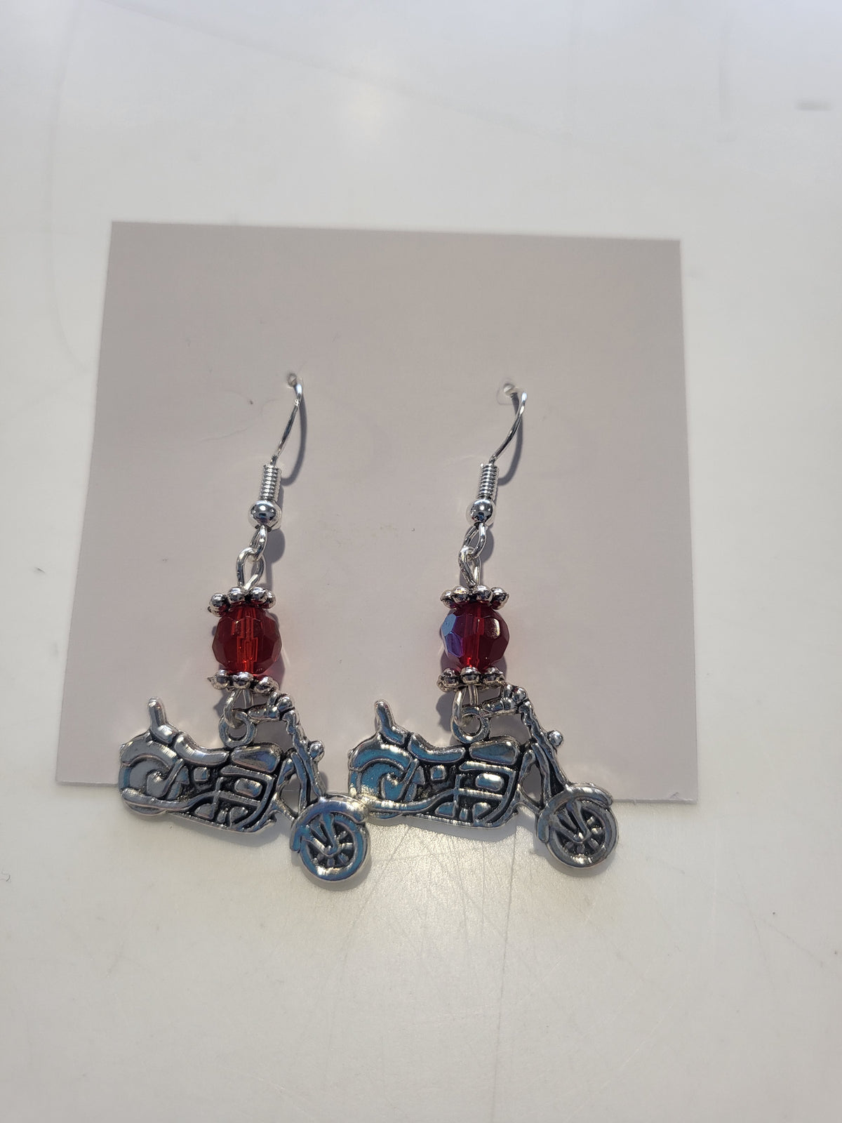 Earings-Silver Motorbike/Red Bead