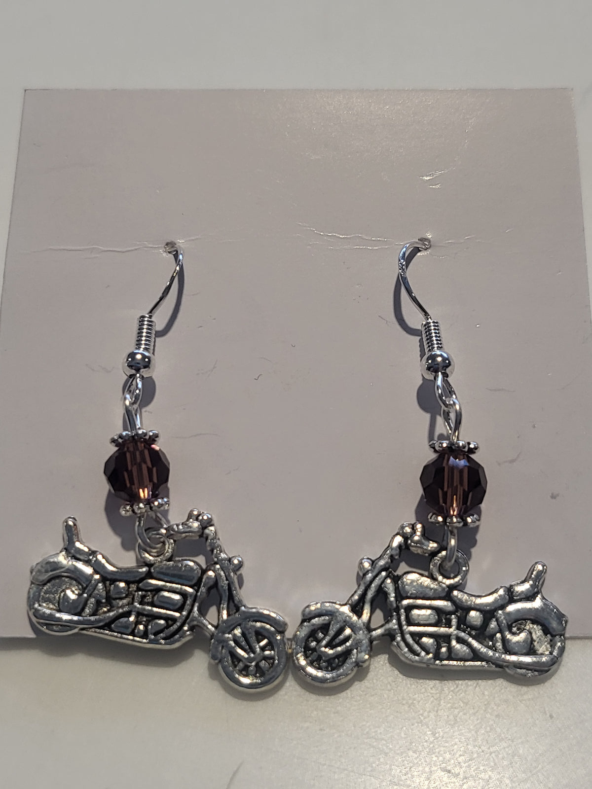 Earings Silver Motorbike Purple/Gold Bead