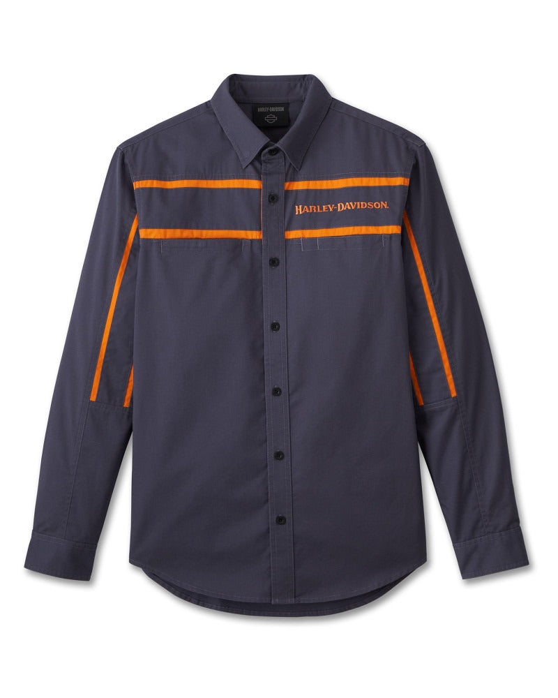 Harley-Davidson Men&#39;s Race Stripes L/S Shirt (Ombre Blue)