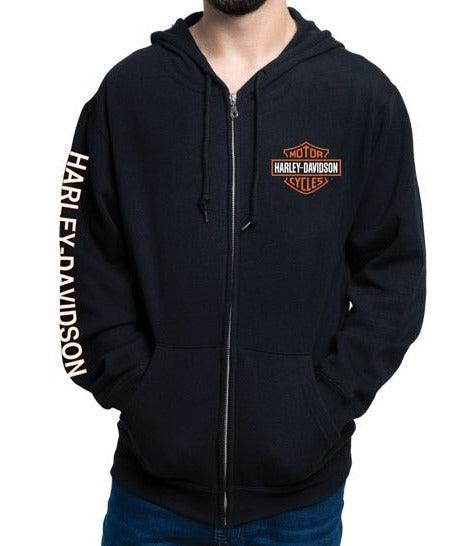 Bar & Shield Zip Front Hoodie With Single Sleeve Print-Rolling Thunder Harley-Davidson
