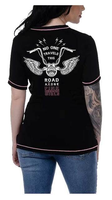 Grace Ladies Pink Ribbon Embellished Tee-Rolling Thunder Harley-Davidson