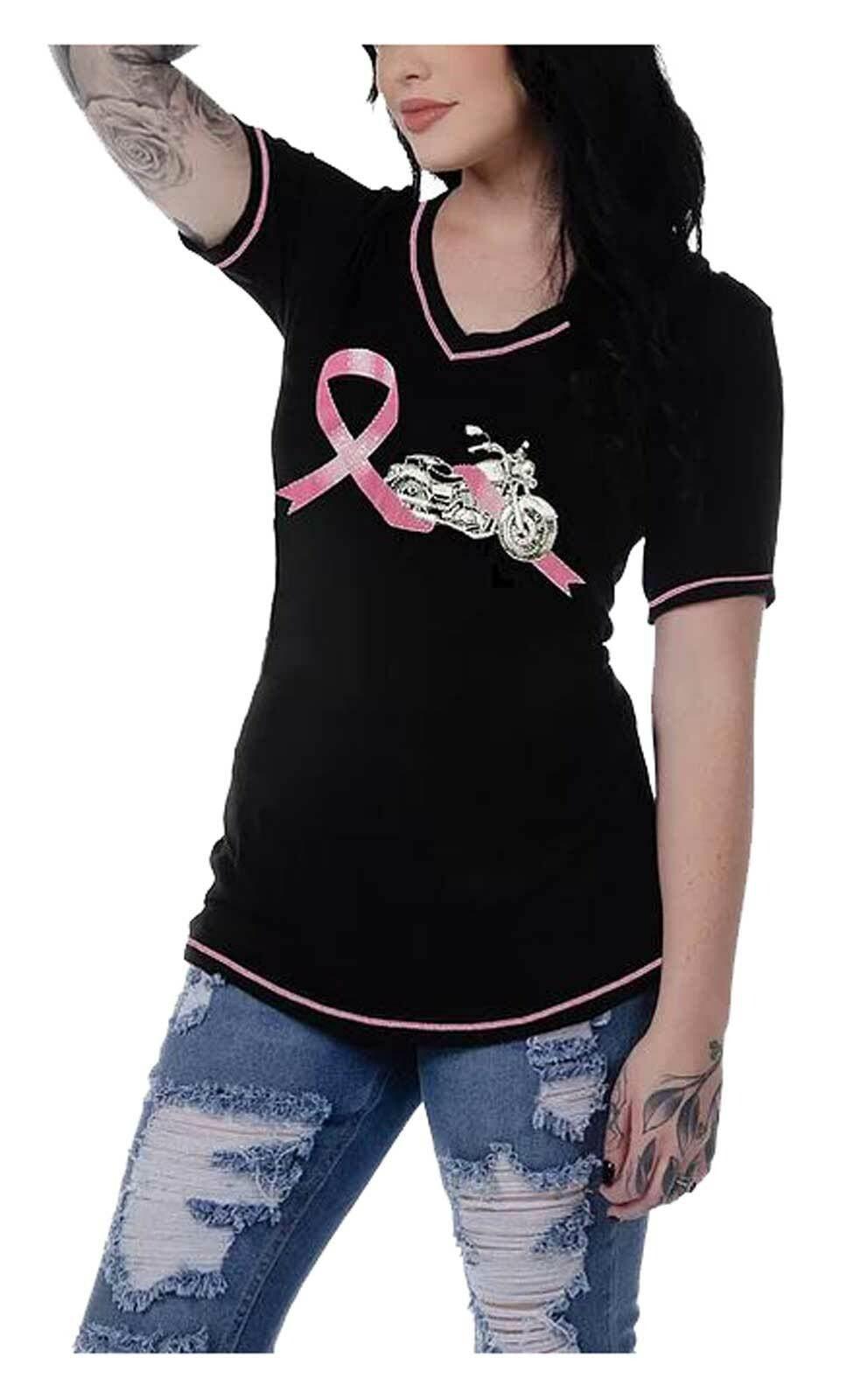 Grace Ladies Pink Ribbon Embellished Tee-Rolling Thunder Harley-Davidson