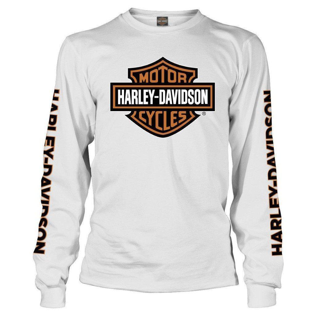 Harley-Davidson Bar &amp; Shield L/S White Tee-Rolling Thunder Harley-Davidson