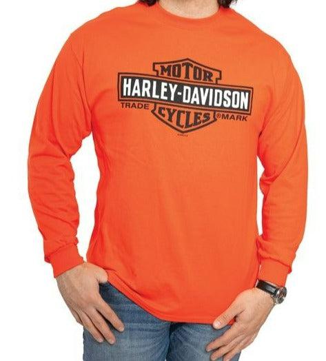 Harley-Davidson B&amp;S Orange L/S Men&#39;S Dealer Tee-Rolling Thunder Harley-Davidson