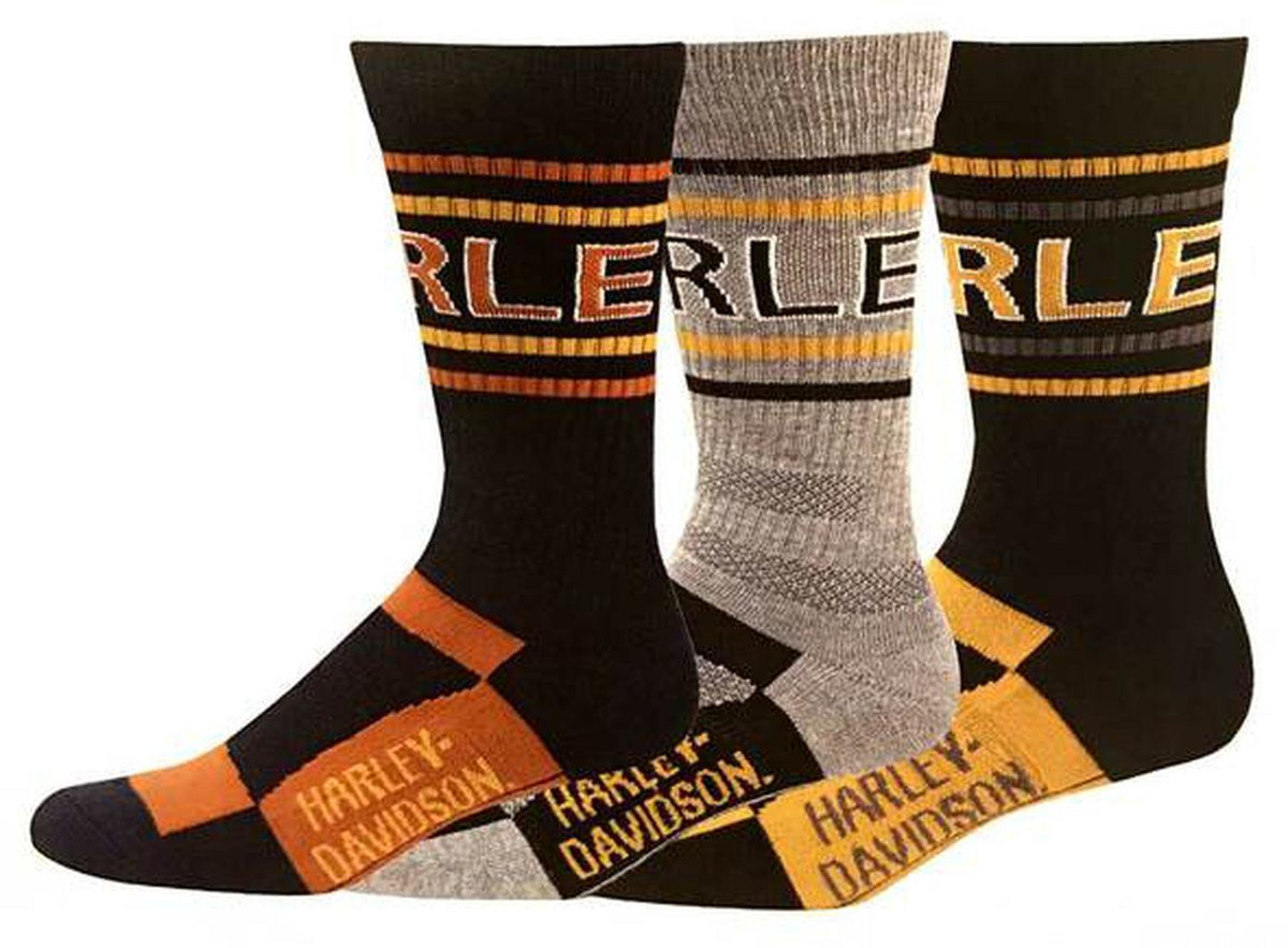 Harley-Davidson Men&#39;S Mid Calf Riding Socks 3 Pack-D99232970-Rolling Thunder Harley-Davidson