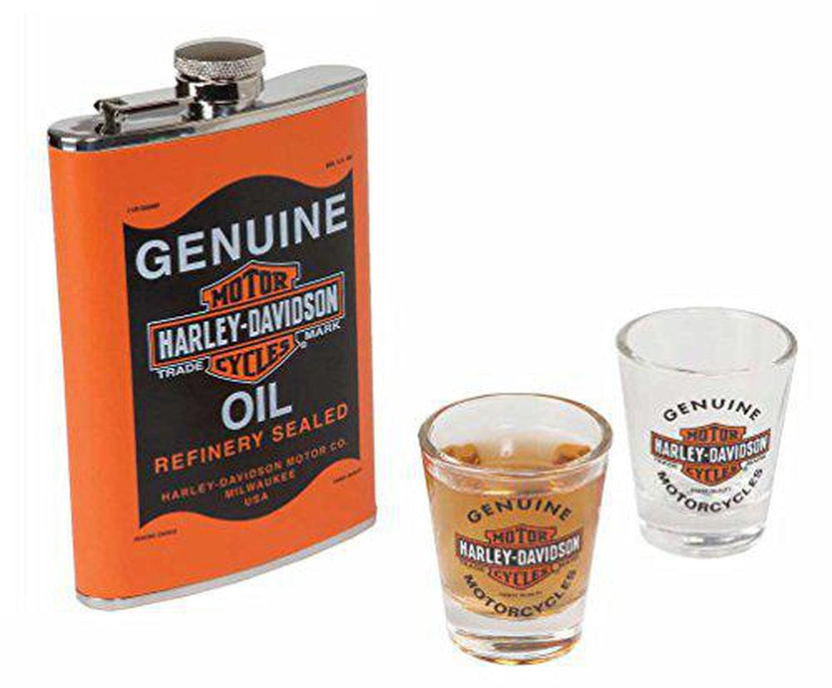 Harley-Davidson Oil Can Flask &amp; Shot Glass Set-HDL18557-Rolling Thunder Harley-Davidson