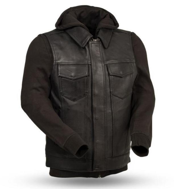 Kent - Men&#39;S Leather Vest With Hoodie-Rolling Thunder Harley-Davidson